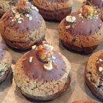 Chocolate profiteroles with hazelnut & espresso creme.